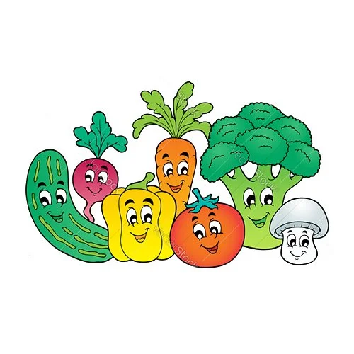 Цветной вариант раскраски среди овощей есть и гриб