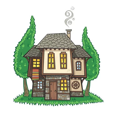 Цветной вариант раскраски старый дом