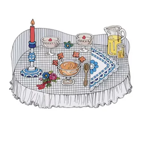 Цветной вариант раскраски стол со свечой