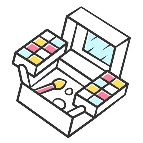 Цветной вариант раскраски сундучок косметики тени