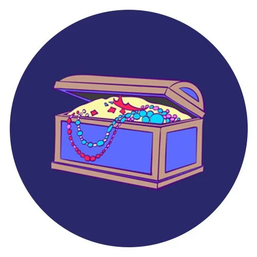 Цветной вариант раскраски сундук сокровища