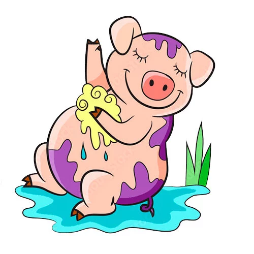 Цветной пример раскраски свинка моется