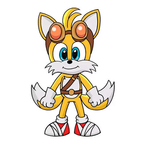 Цветной пример раскраски tails тэилс соник бум