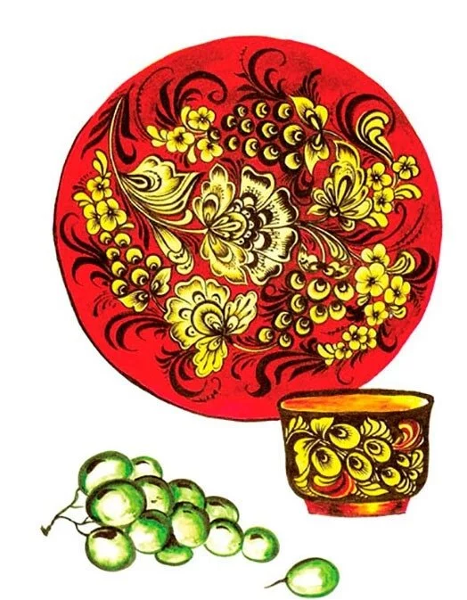 Цветной вариант раскраски тарелка и чашка