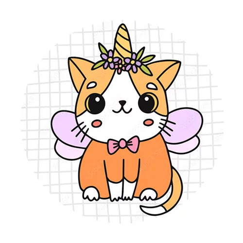 Цветной вариант раскраски толстый кот-единорог