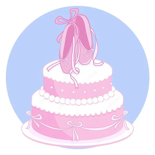 Цветной вариант раскраски торт для балерины с пуантами