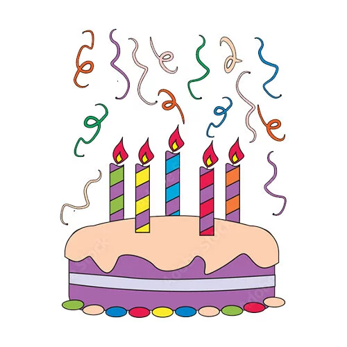 Цветной вариант раскраски торт и конфетти