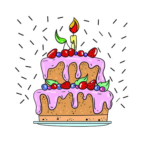 Цветной вариант раскраски торт на праздник