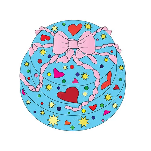 Цветной вариант раскраски торт с бантиком