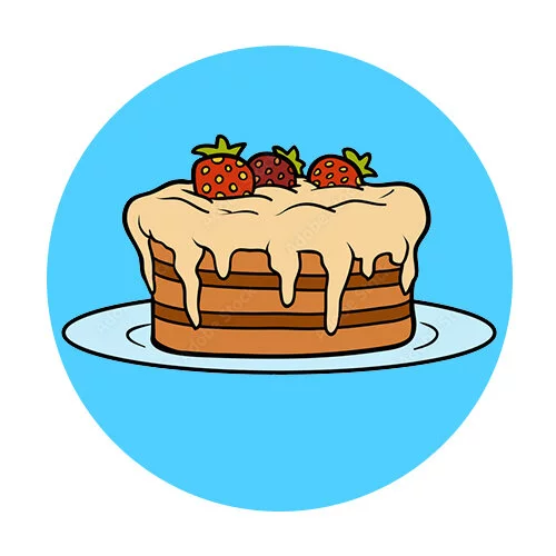 Цветной вариант раскраски торт с клубникой