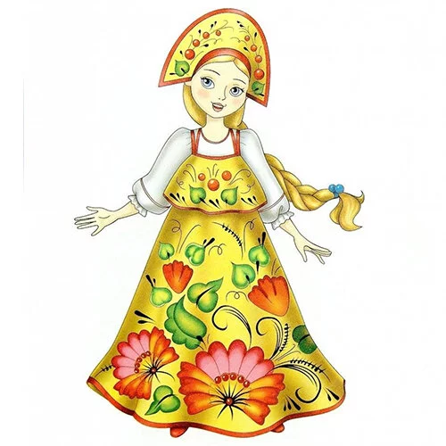 Цветной вариант раскраски традиционный русский наряд