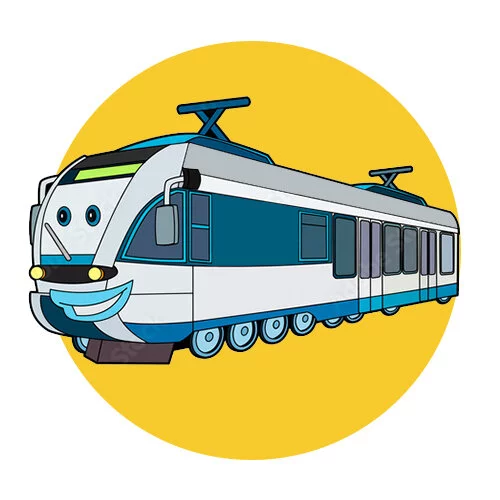 Цветной вариант раскраски трамвай, поезд