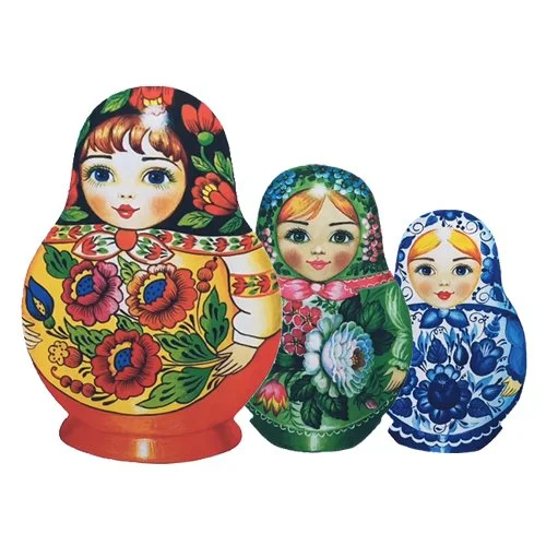 Цветной вариант раскраски три матрешки