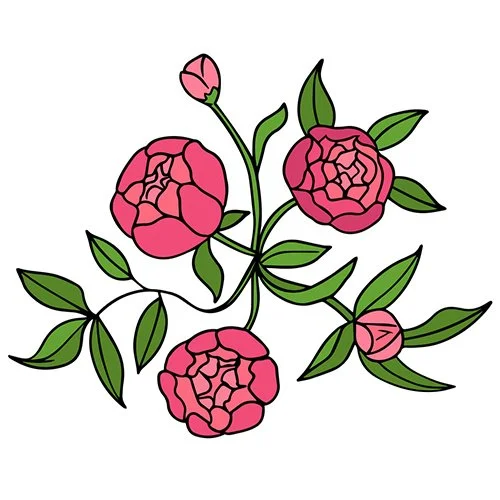 Цветной вариант раскраски три розочки на кусте