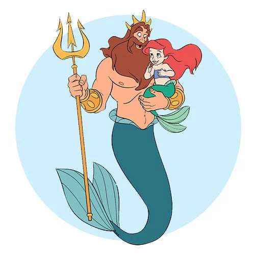 Цветной вариант раскраски тритон и маленькая русалочка ариэль