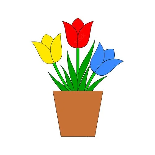 Цветной вариант раскраски тюльпаны в ярком горшке