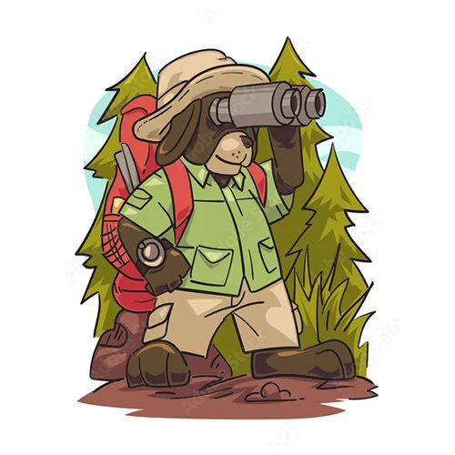 Цветной вариант раскраски турист в лесу