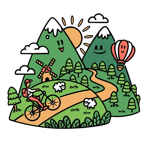 Цветной вариант раскраски туристический велосипед