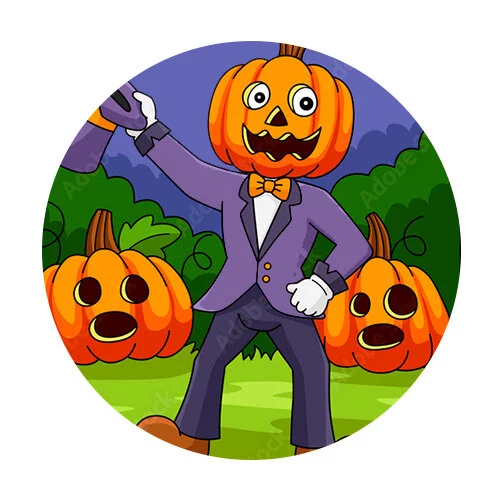 Цветной вариант раскраски тыква на голове