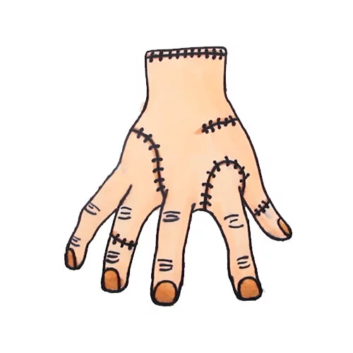 Цветной вариант раскраски уэнздей аддамс рука