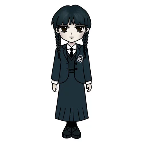 Цветной пример раскраски уэнздей аддамс в форме