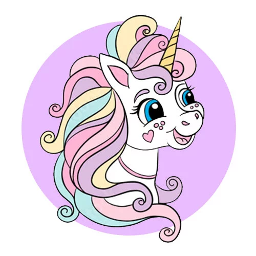 Цветной вариант раскраски улыбчивый единорог