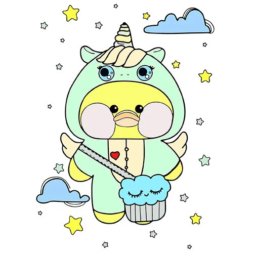 Цветной пример раскраски уточка лалафанфан костюм единорога