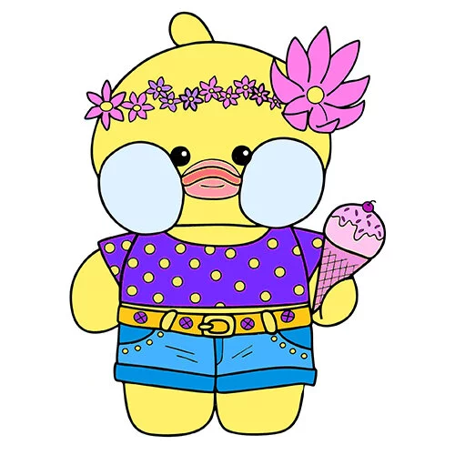 Цветной вариант раскраски уточка лалафанфан с мороженым