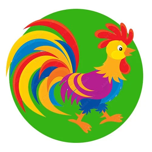 Цветной вариант раскраски важный петух