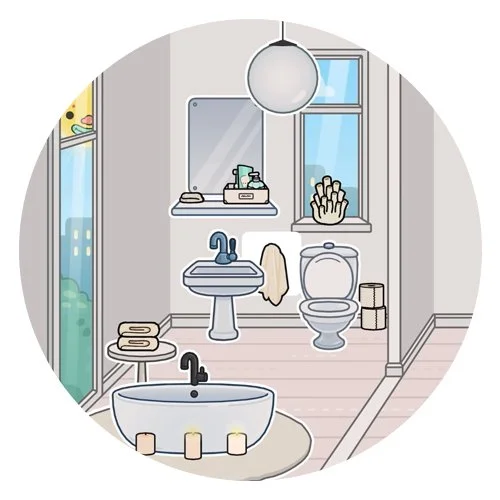 Цветной пример раскраски ванная комната мебель тока бока лайф ворлд