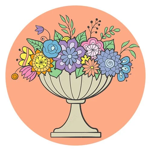 Цветной вариант раскраски вазон с цветами