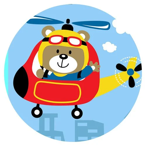 Цветной вариант раскраски вертолет с мишкой