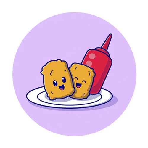 Цветной вариант раскраски вкусняшка с кетчупом