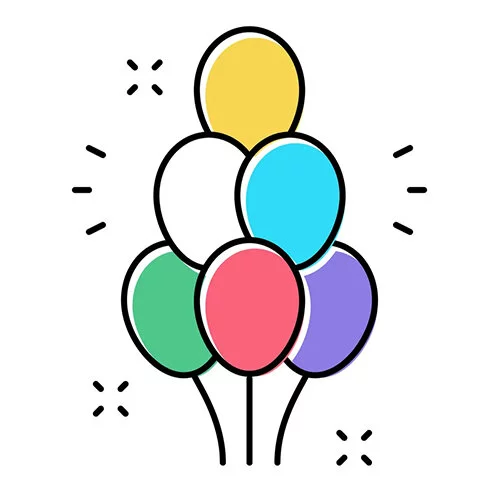 Цветной пример раскраски воздушные шары 6 штук