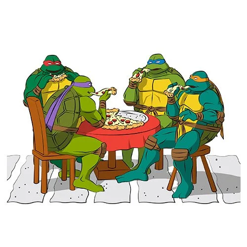 Цветной вариант раскраски вся команда ест пиццу