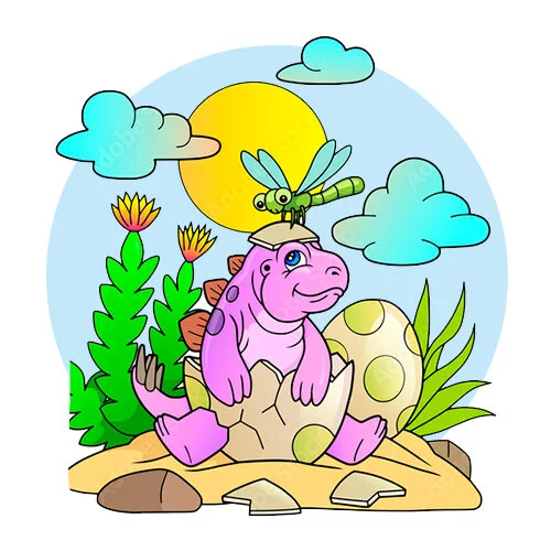 Цветной вариант раскраски вылупился дракон