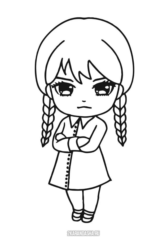Цветной вариант раскраски wednesday addams