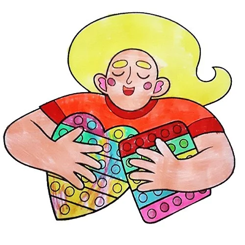 Цветной вариант раскраски я люблю поп-ит