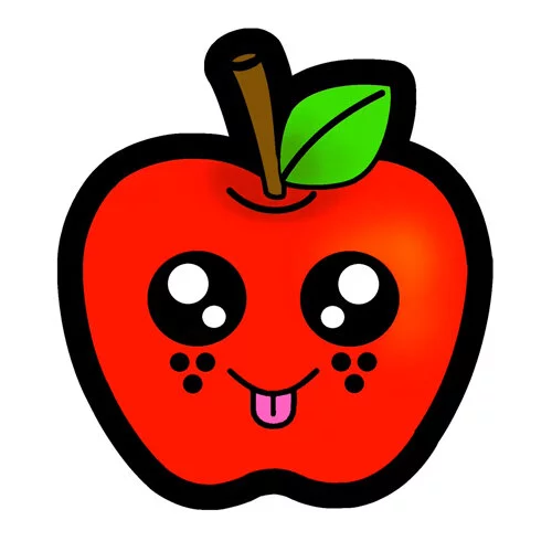 Цветной пример раскраски яблочко кавай