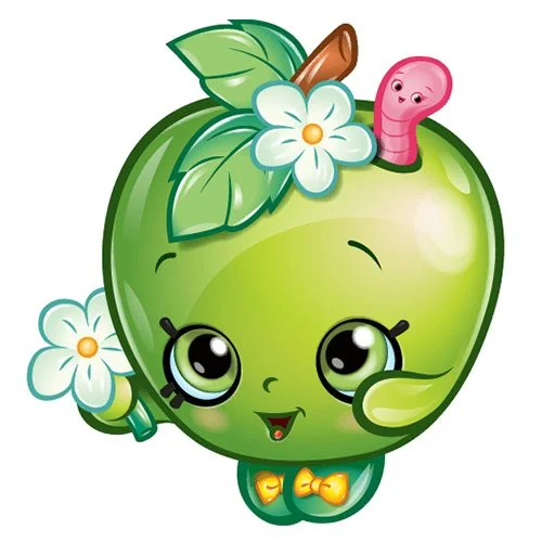 Цветной вариант раскраски шопкинс яблочко милашка