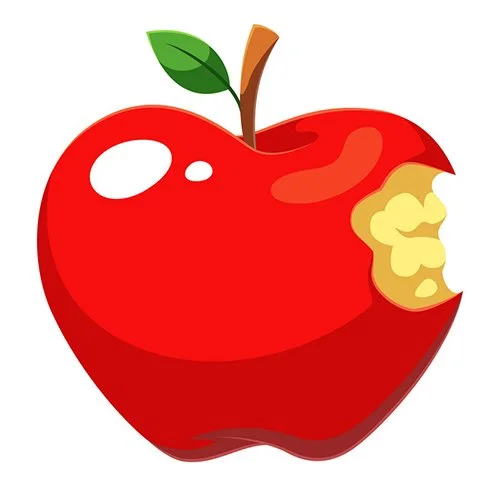 Цветной вариант раскраски яблоко откушенное