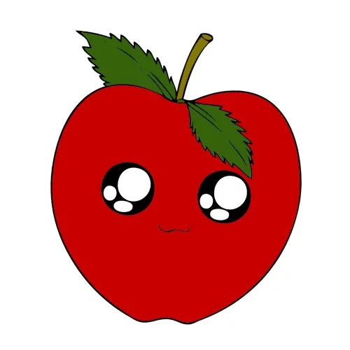 Цветной вариант раскраски яблоко с листочками с глазками
