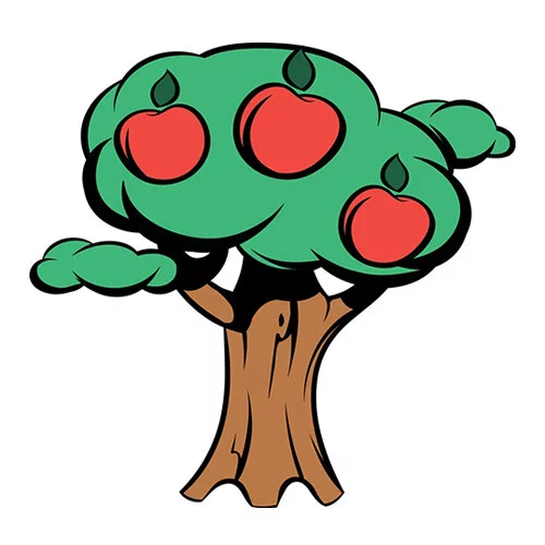 Цветной пример раскраски яблоня с большими яблоками