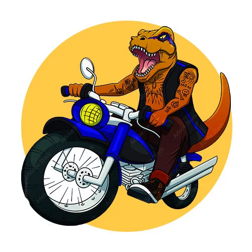 Цветной вариант раскраски ящерица байкер