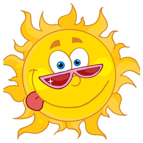 Цветной вариант раскраски забавное солнце в очках