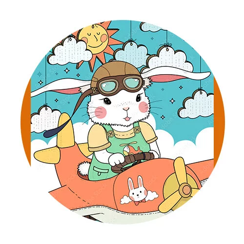 Цветной вариант раскраски заяц на самолете