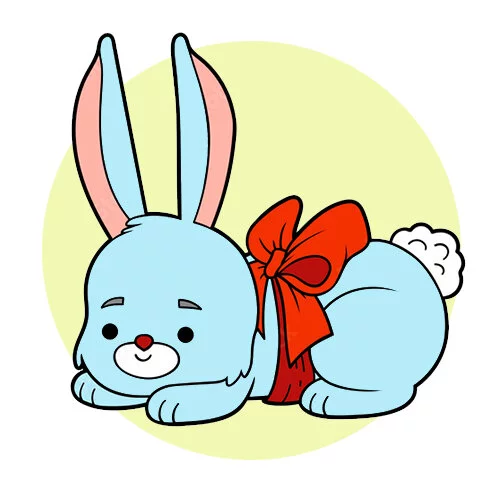 Цветной пример раскраски зайка-подарок