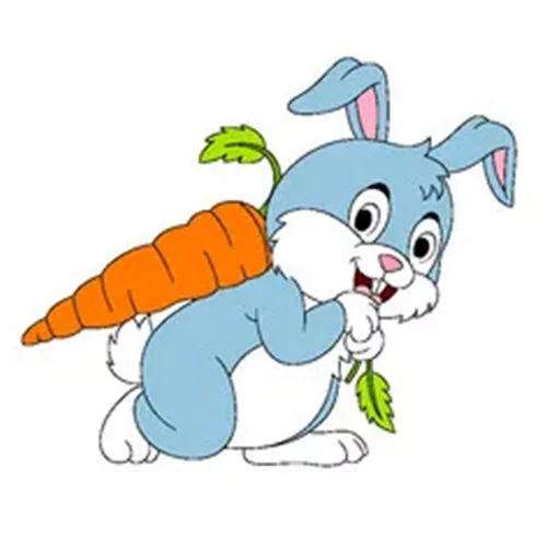 Цветной вариант раскраски зайка тащит морковку
