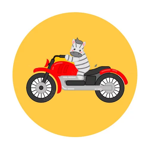 Цветной пример раскраски зебра на мотоцикле