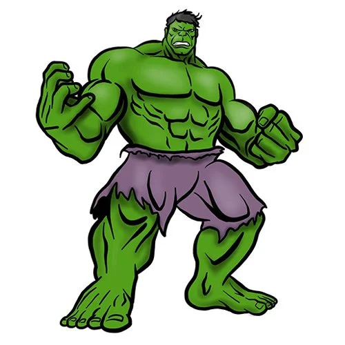 Цветной вариант раскраски зеленый халк